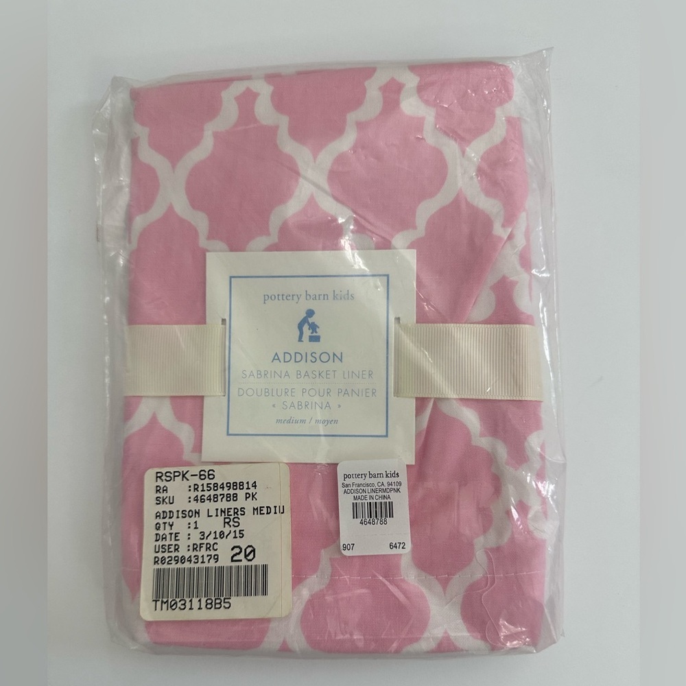 NEW! Pottery Barn Kids Addison Sabrina Basket Liner Medium Pink